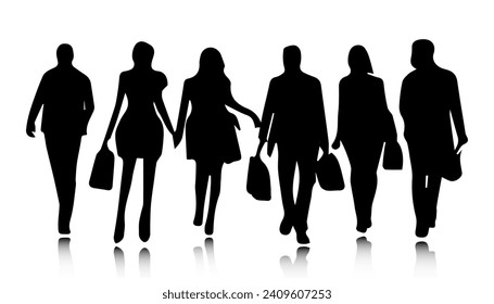 People shopping silhouette vector set