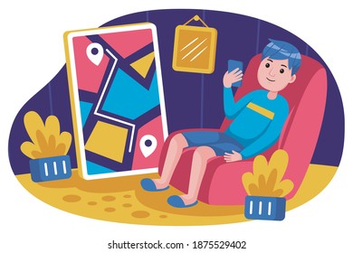 People shopping vector illustration. Young man and young woman with flat design style.