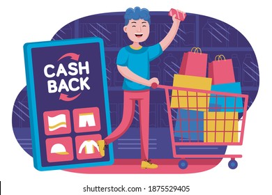 People shopping vector illustration. Young man and young woman with flat design style.