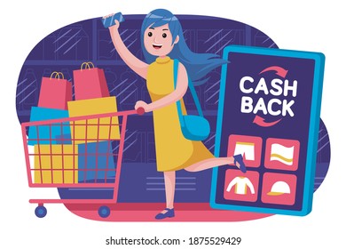 People shopping vector illustration. Young man and young woman with flat design style.