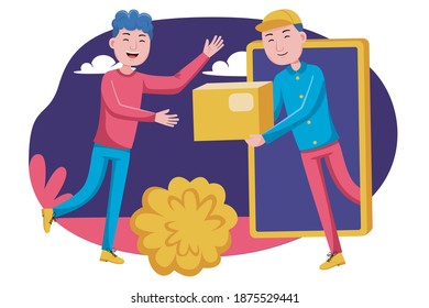 People shopping vector illustration. Young man and young woman with flat design style.