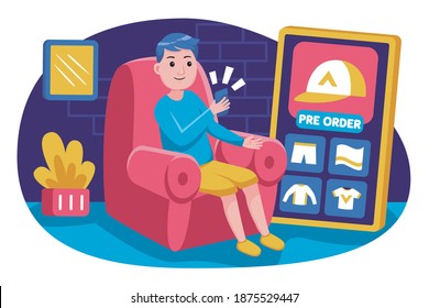 People shopping vector illustration. Young man and young woman with flat design style.
