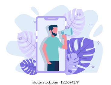 People shout on megaphone, can use for landing page, template, ui, web, mobile app, poster banner or flyer. Digital business