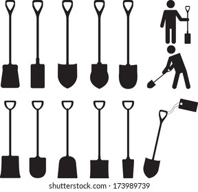 People with shovels illustrated on white