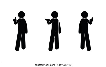 people show hand gestures, pictograms set, human silhouettes, stick figure, person icon