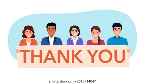 People show thank you message via text sign in flat design.