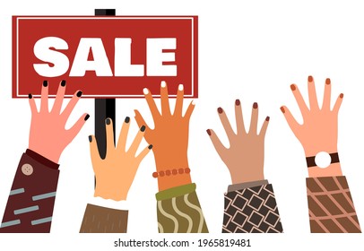 The people showed a gesture raised his hand that he was happy, tag sale
