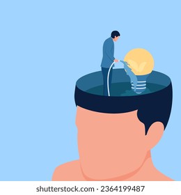 people shower the lights of ideas on big heads, a metaphor for the mind growing