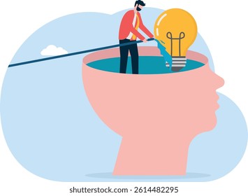 people shower the lights of ideas on big heads, a metaphor for the mind growing

