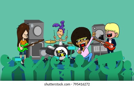 People showing a Rock Band concert cartoon vector