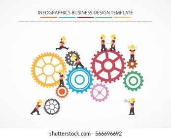 People showing teamwork on gear. Infographic Template. Vector Illustration.