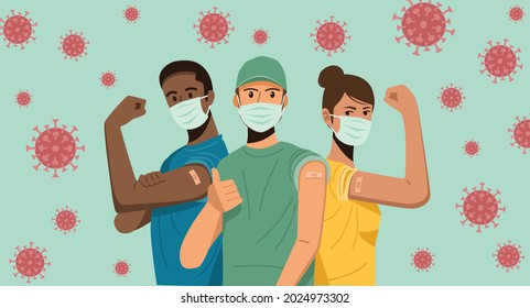 People showing their arms after receiving covid-19 vaccination