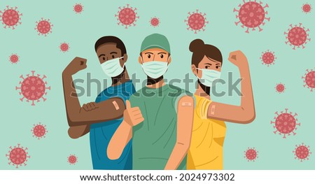 People showing their arms after receiving covid-19 vaccination