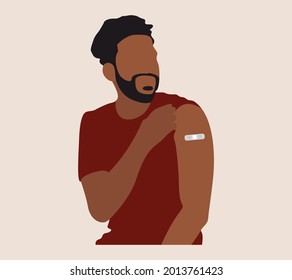 People Showing Vaccinated Arm. Vaccine distribution for general population concept illustration. 
Process of immunization against covid-19.  Healthcare, coronavirus, prevention and immunize.