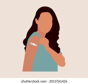 People Showing Vaccinated Arm. Vaccine distribution for general population concept illustration. 
Process of immunization against covid-19.  Healthcare, coronavirus, prevention and immunize.