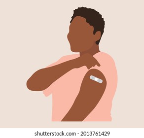 People Showing Vaccinated Arm. Vaccine distribution for general population concept illustration. 
Process of immunization against covid-19.  Healthcare, coronavirus, prevention and immunize.