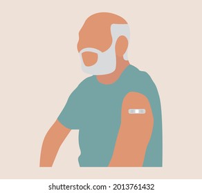 People Showing Vaccinated Arm. Vaccine distribution for general population concept illustration. 
Process of immunization against covid-19.  Healthcare, coronavirus, prevention and immunize.