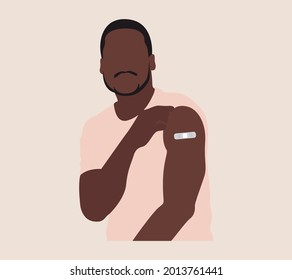 People Showing Vaccinated Arm. Vaccine distribution for general population concept illustration. 
Process of immunization against covid-19.  Healthcare, coronavirus, prevention and immunize.