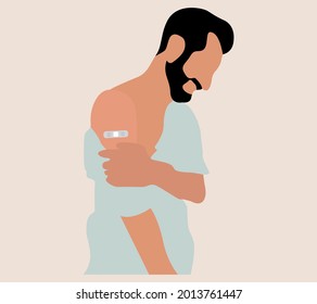 People Showing Vaccinated Arm. Vaccine distribution for general population concept illustration. 
Process of immunization against covid-19.  Healthcare, coronavirus, prevention and immunize.