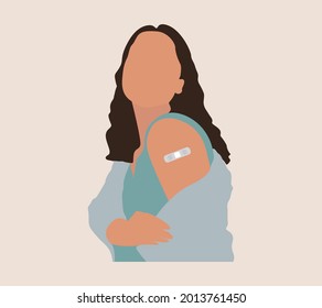 People Showing Vaccinated Arm. Vaccine distribution for general population concept illustration. 
Process of immunization against covid-19.  Healthcare, coronavirus, prevention and immunize.