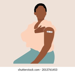 People Showing Vaccinated Arm. Vaccine distribution for general population concept illustration. 
Process of immunization against covid-19.  Healthcare, coronavirus, prevention and immunize.