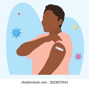 People Showing Vaccinated Arm. Vaccine distribution for general population concept illustration. Process of immunization against covid-19. Healthcare, coronavirus, prevention and immunize.	