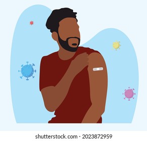 People Showing Vaccinated Arm. Vaccine distribution for general population concept illustration. Process of immunization against covid-19. Healthcare, coronavirus, prevention and immunize.	