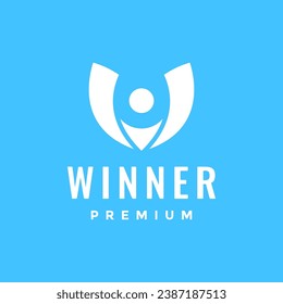 people sign simple hands up winner modern spirit logo design vector icon illustration