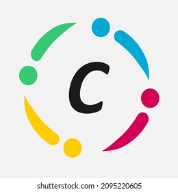 People sign symbol geometric abstract with letter c vector design template.