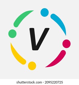 People sign symbol geometric abstract with letter v vector design template.
