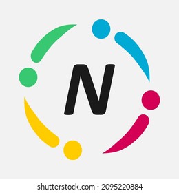 People sign symbol geometric abstract with letter n vector design template.