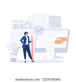 People signing paper and digital contract.  agreement signing digital document with electronic signature. flat modern vector illustration