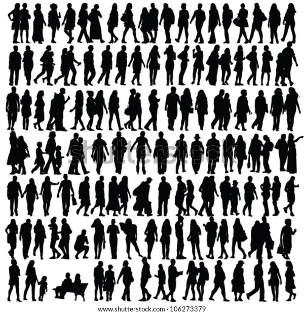 黒いベクター画像の女の子と男性の歩くイラストを人がシルエットで描いた のベクター画像素材 ロイヤリティフリー 106273379
