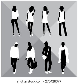 people silhouette black vector woman and man illustration