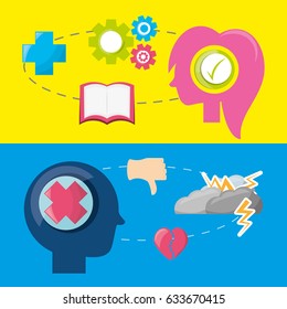 people silhouette with different mentality brain