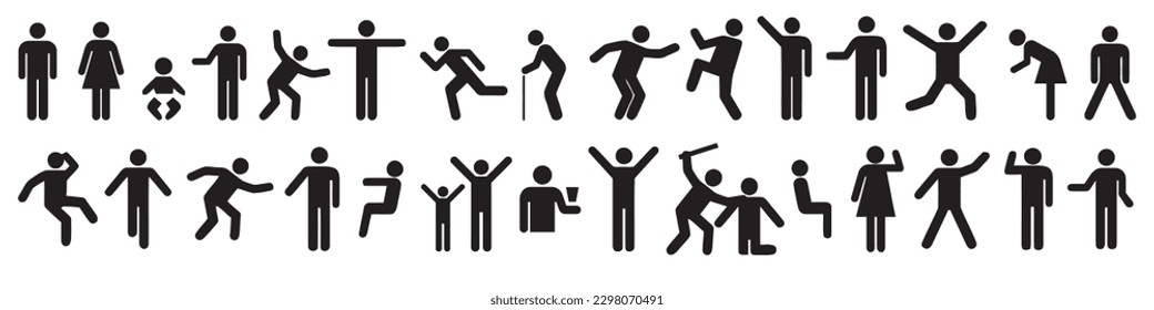 People silhouette icon set. Pictograms of people in different postures. Vector set.