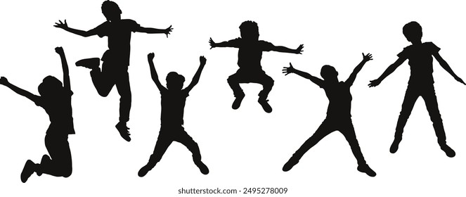 people silhouette kids vector set