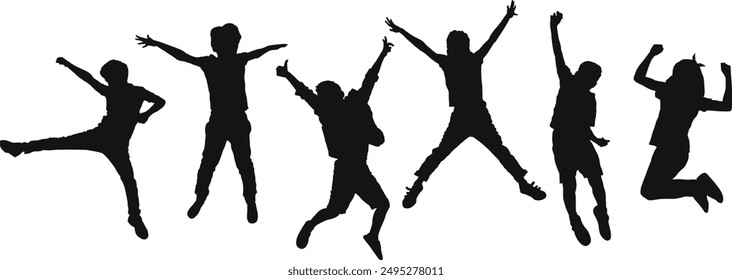 people silhouette kids vector set