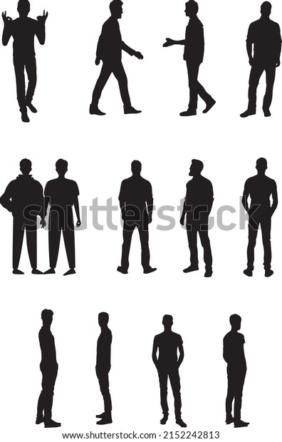 People Silhouette Male Characters Standing Stock Vector (Royalty Free ...