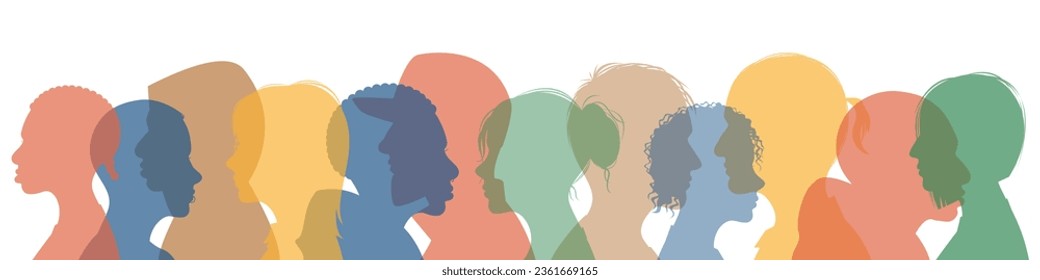 La gente simula a hombres y mujeres con diferentes colores. Concepto de diversidad. Multitud de personas. Ilustración de material vectorial.