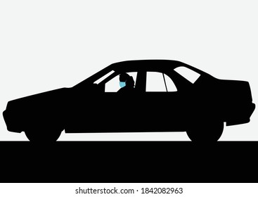 People silhouette in a medical mask.	