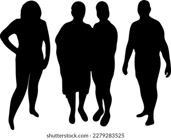 People silhouette. A person standing alone, two people together. Vector silhouettes man and woman standing, business, people, couple, black color, isolated on white background.