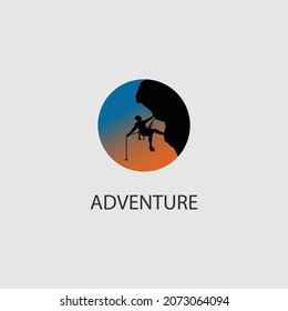 people silhouette rock climbing. adventure logo design vector.