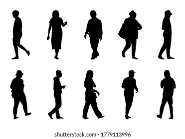 People silhouette vector, Man and women walking on white background