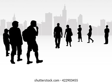 People silhouette walking outdoors