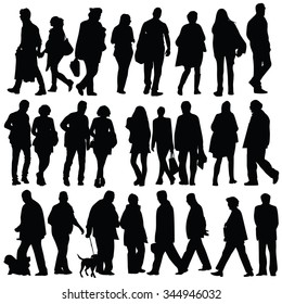 people silhouette walking vector on white background