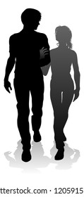 People silhouette of a young man and woman, probably a couple or husband and wife