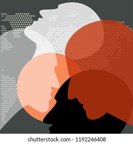 People silhouettes, adult and child. Vector ilustration. 