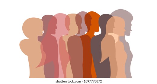 People silhouettes, brown, pink, brown and orange color palette. Diversity concept. 