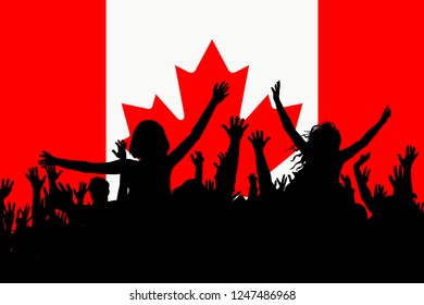 People silhouettes celebrating Canada national day
